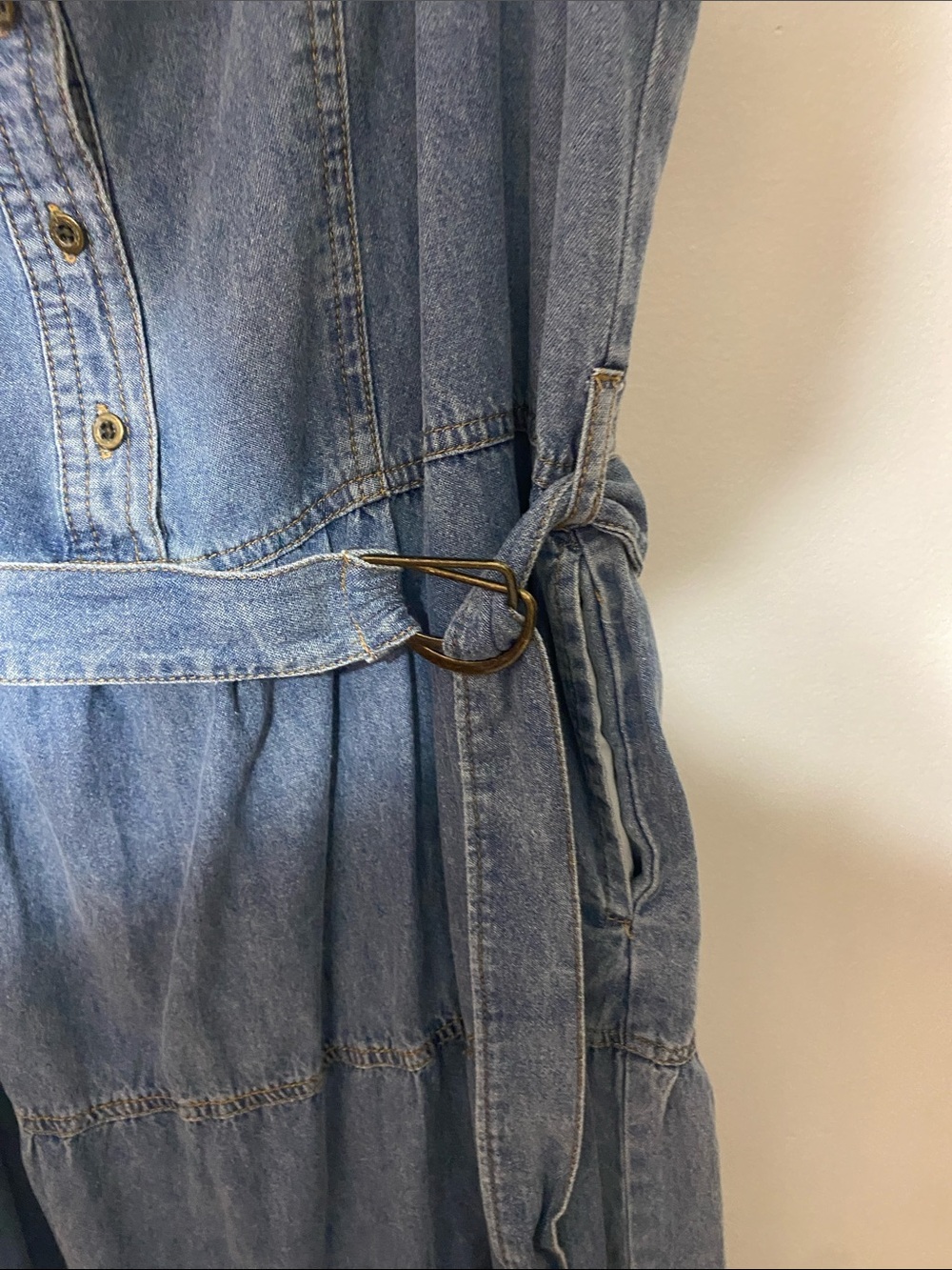 Denim Midi Dress with Tie Waist - Blue - Picture 4 of 6